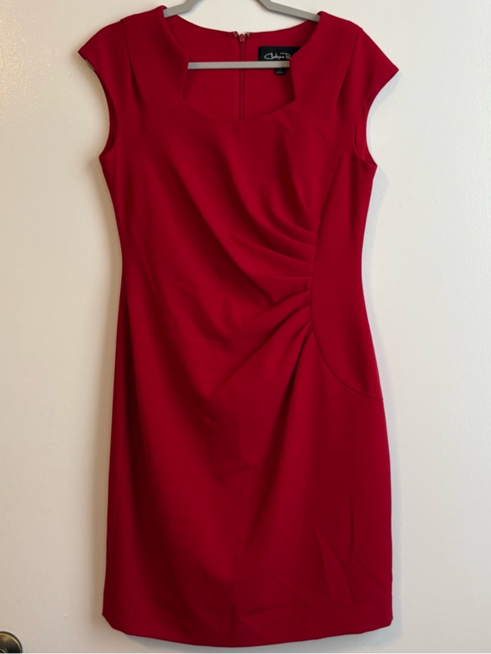 Red Sheath Dress with Side Ruching